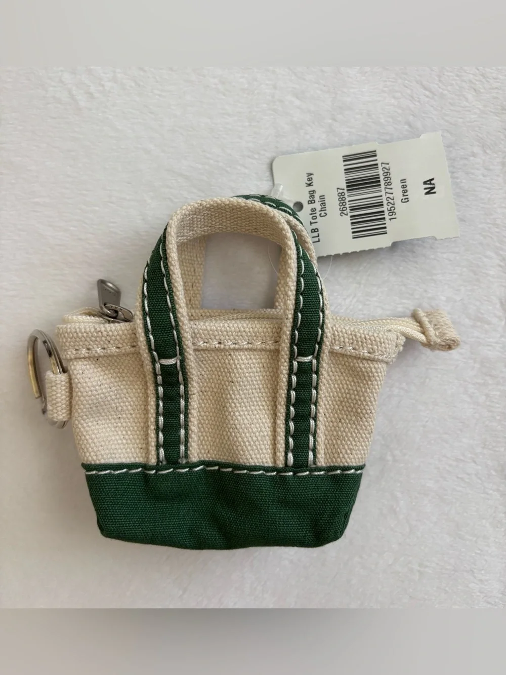 L.L. Bean Mini Canvas Tote Bag Keychain Green NWT